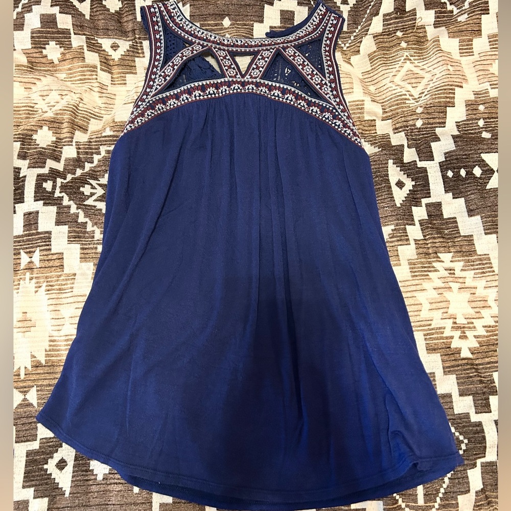 Embroidered Blue Sleeveless Top
